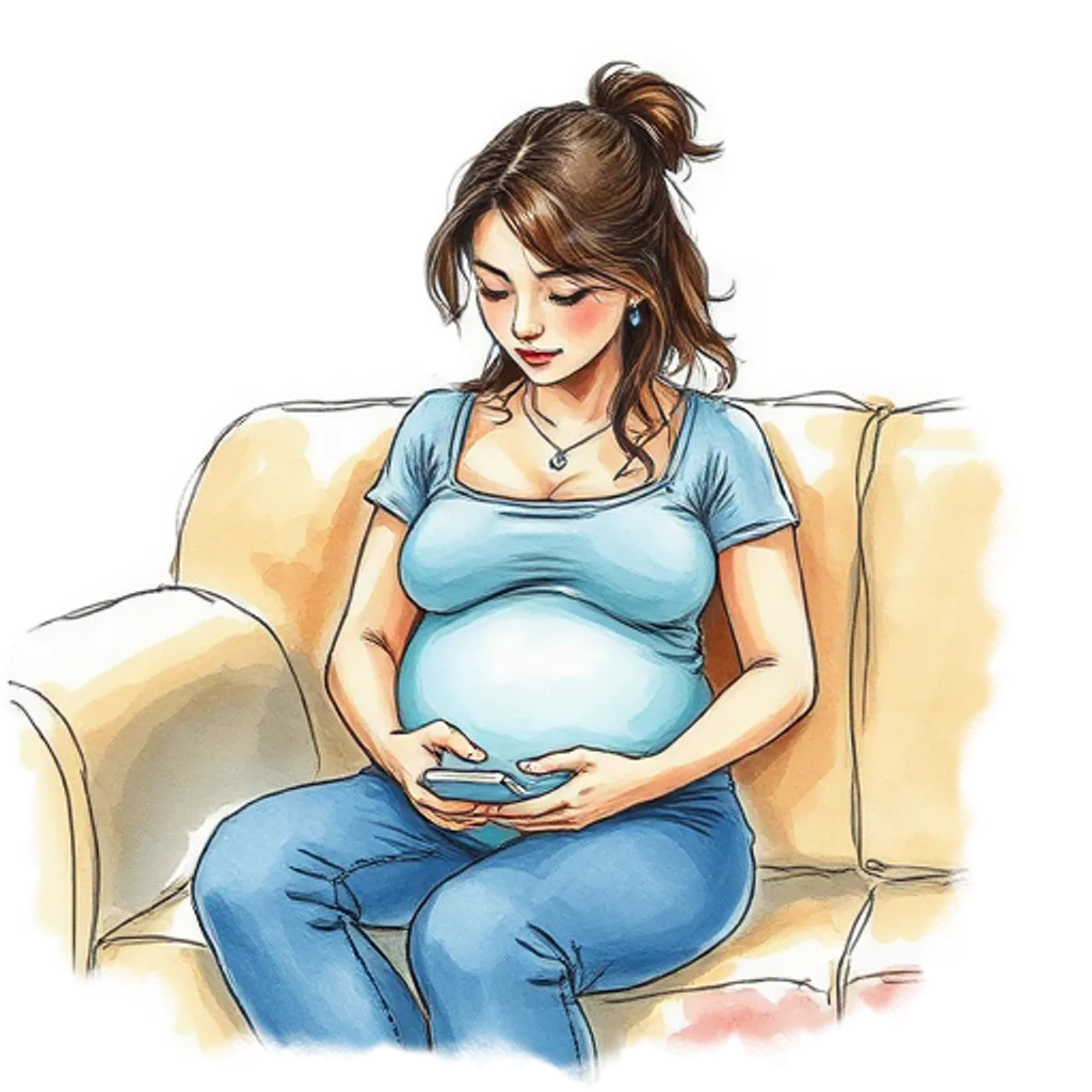 Pregnant woman in couch browsing on her phone